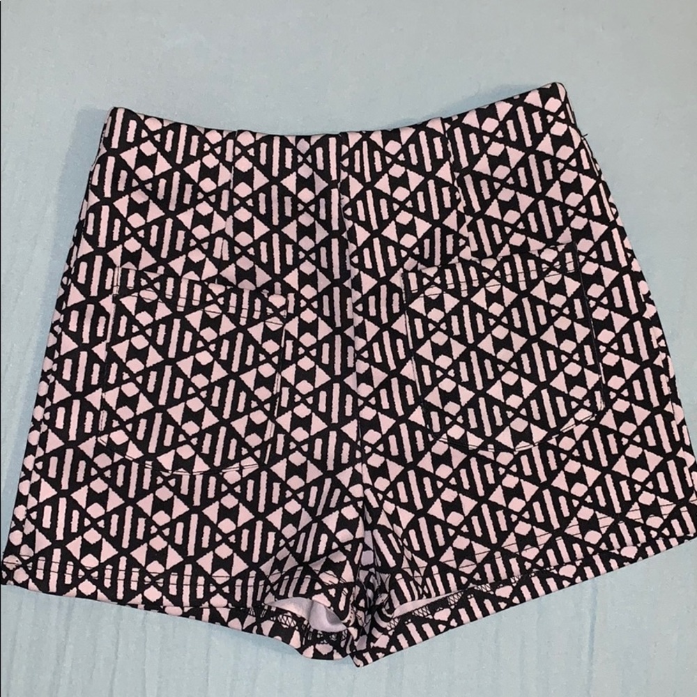 Black and white high waisted stretch shorts- S
